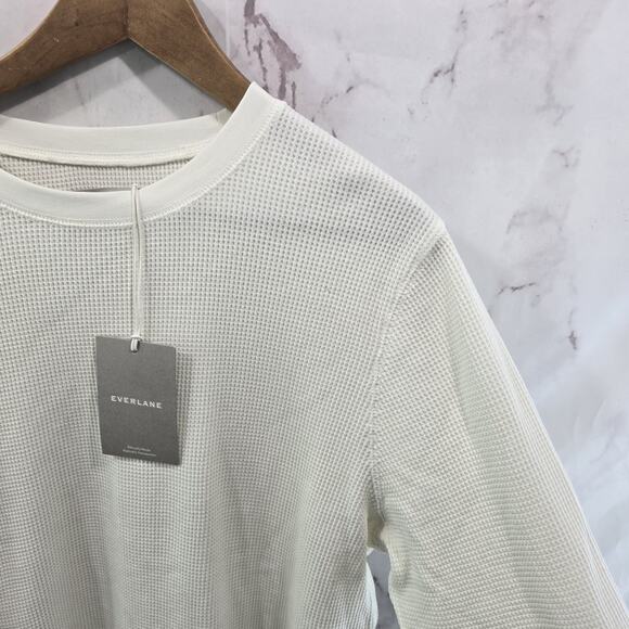 Everlane Shirt Mens Large Waffle Long Sleeve Crew Organic Thermal Cream Bone - Picture 10 of 10